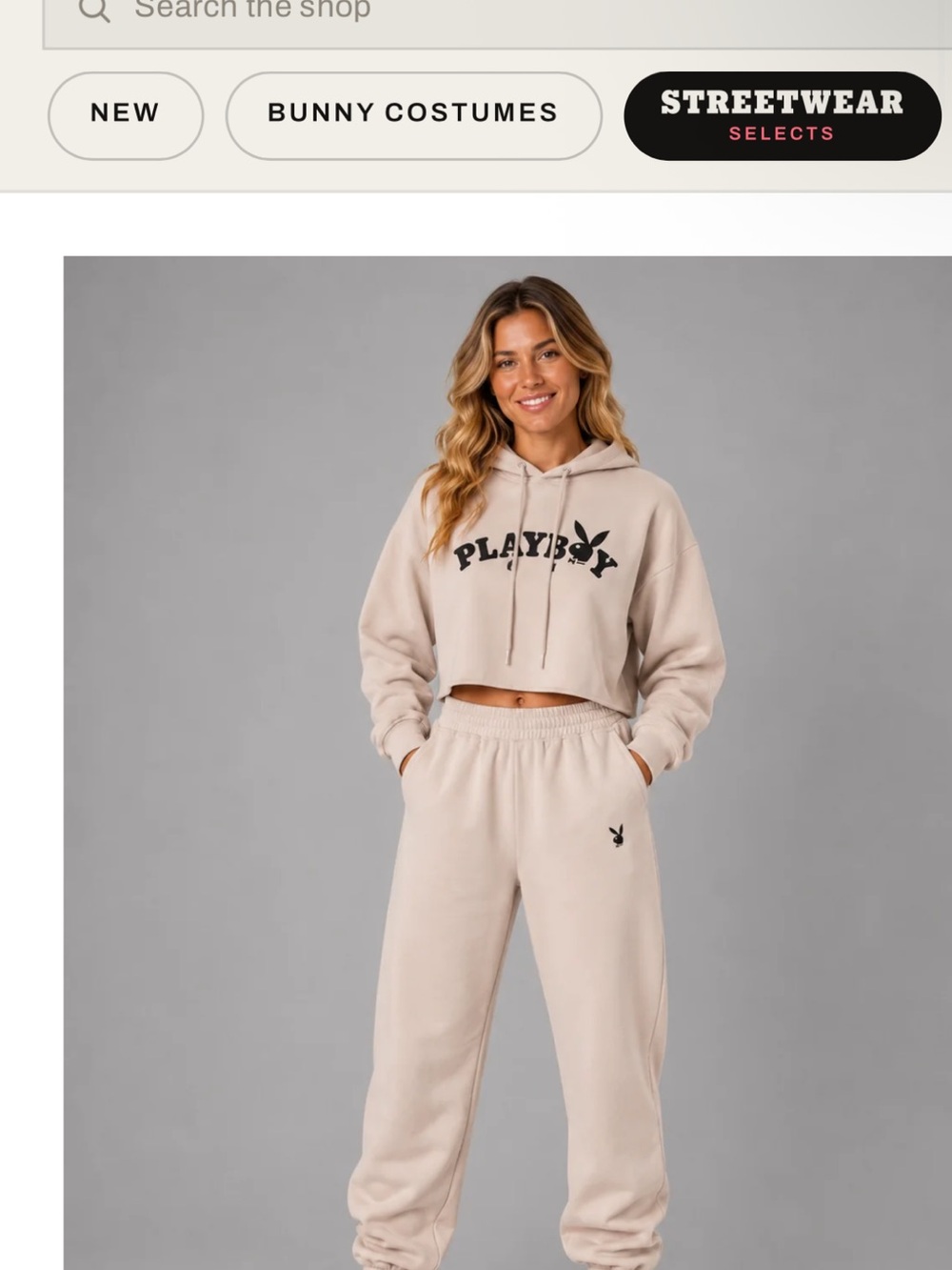 PLAYBOY Cream Jogger Sweatpants with Black Logo
